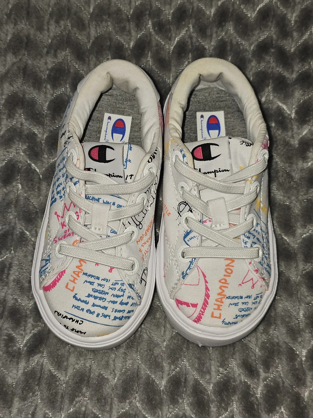 Champion Kids White Sneakers with Multicolor Graffiti